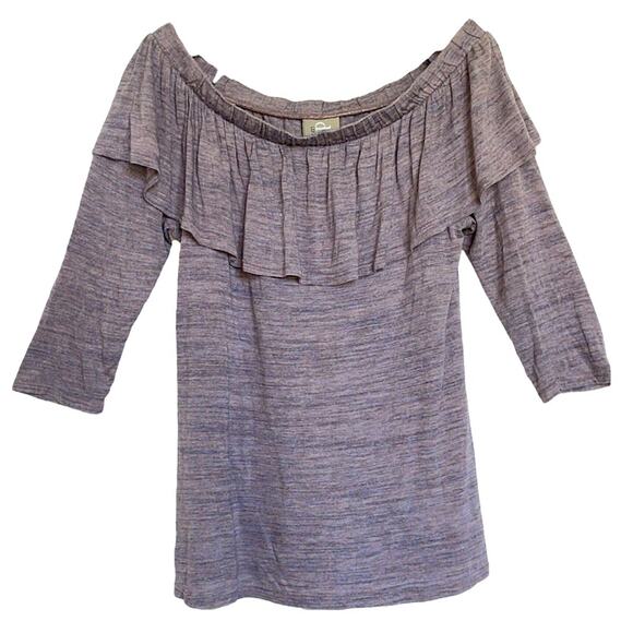 Anthropologie Dolan Charla Heather Taupe Off Shoulder Ruffled Neckline Top Med - Picture 2 of 10